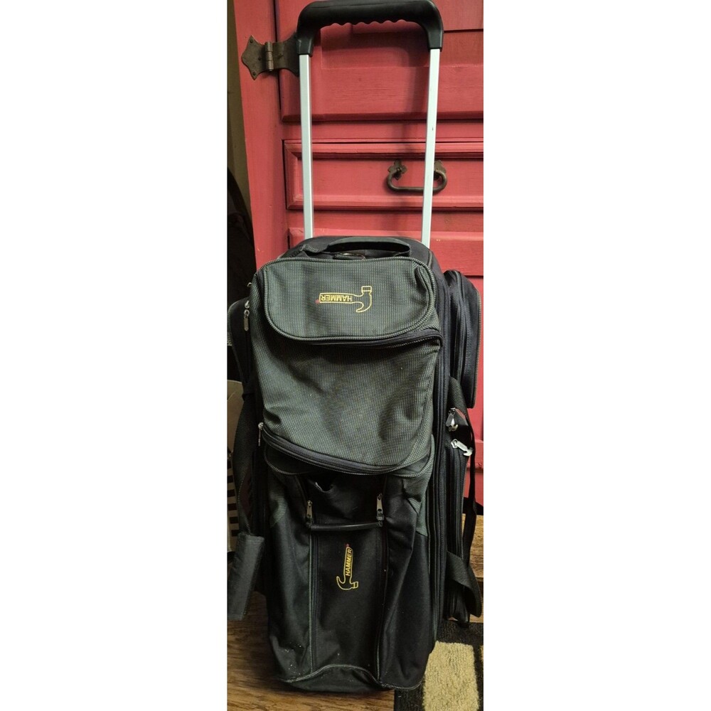 Hammer 3 Ball Bowling Bag Roller Triple Rolling Case Black Vintage Classic EUC